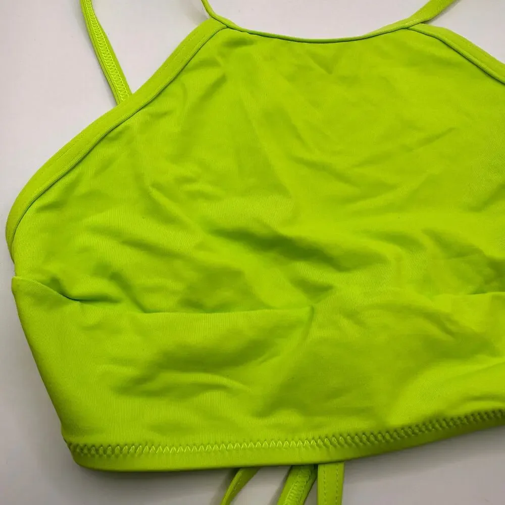 Skims Recycled Swim High Neck Top Neon Green String Bikini Top Size XS
